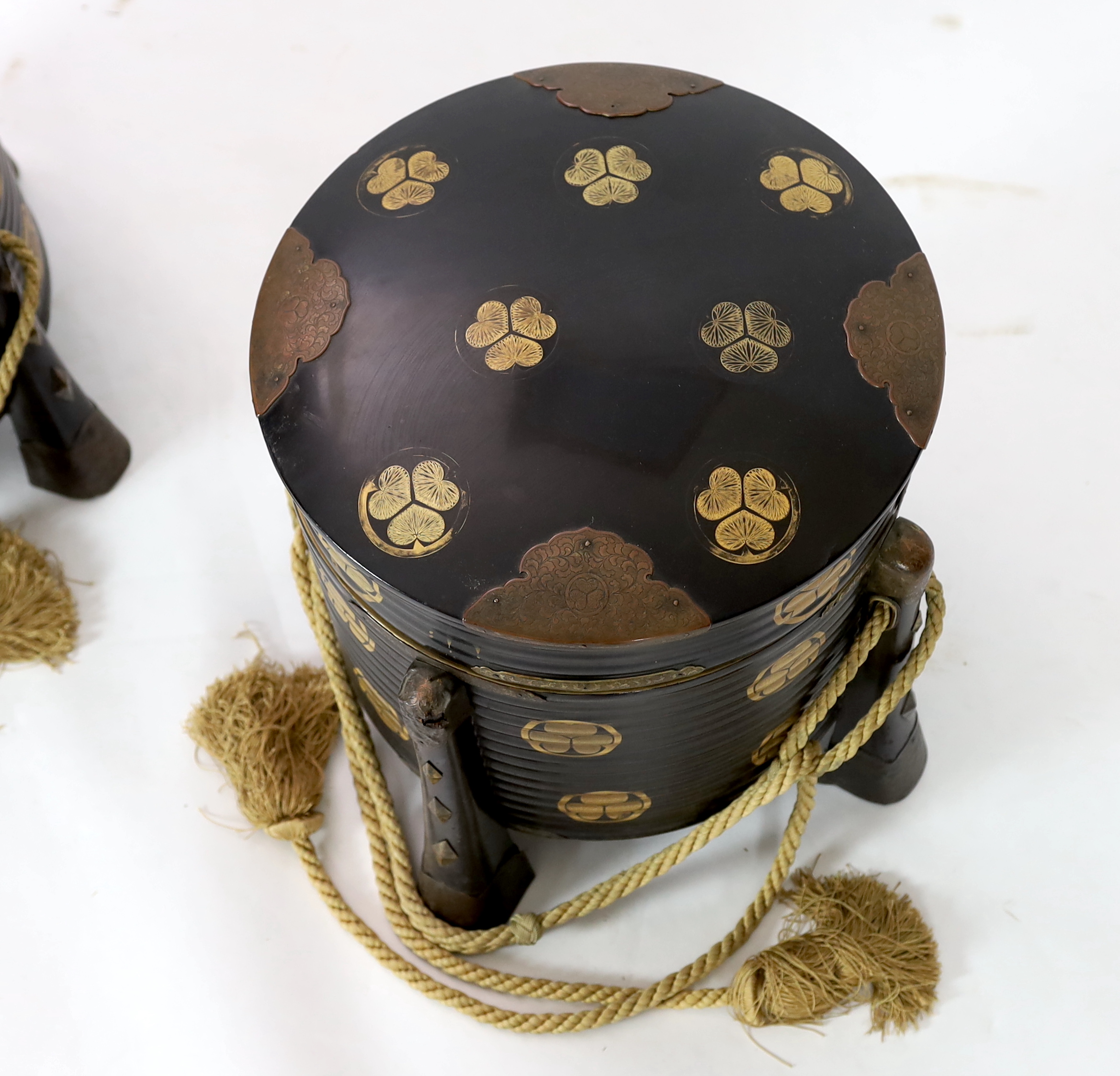 A pair of large Japanese black lacquer circular boxes and covers, Hokkai Bako, 19th century